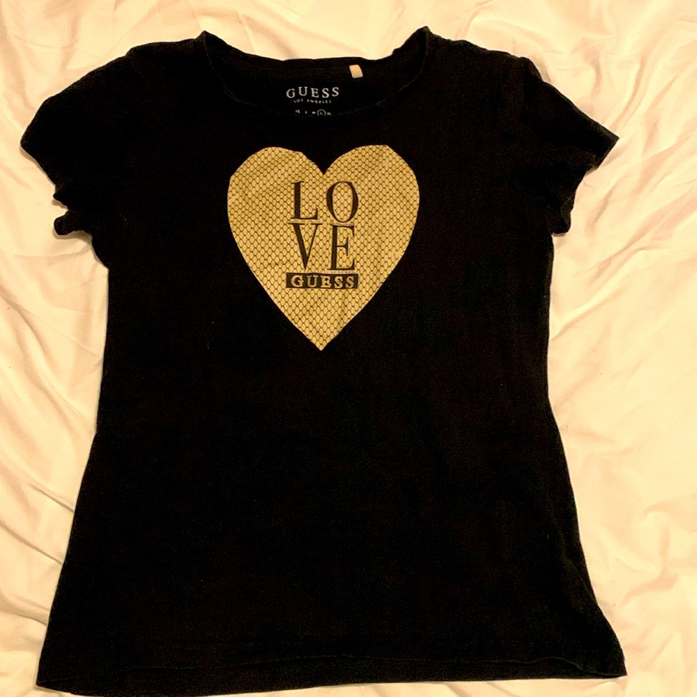 Guess kids T-Shirt | Black with beige heart | Large in kids